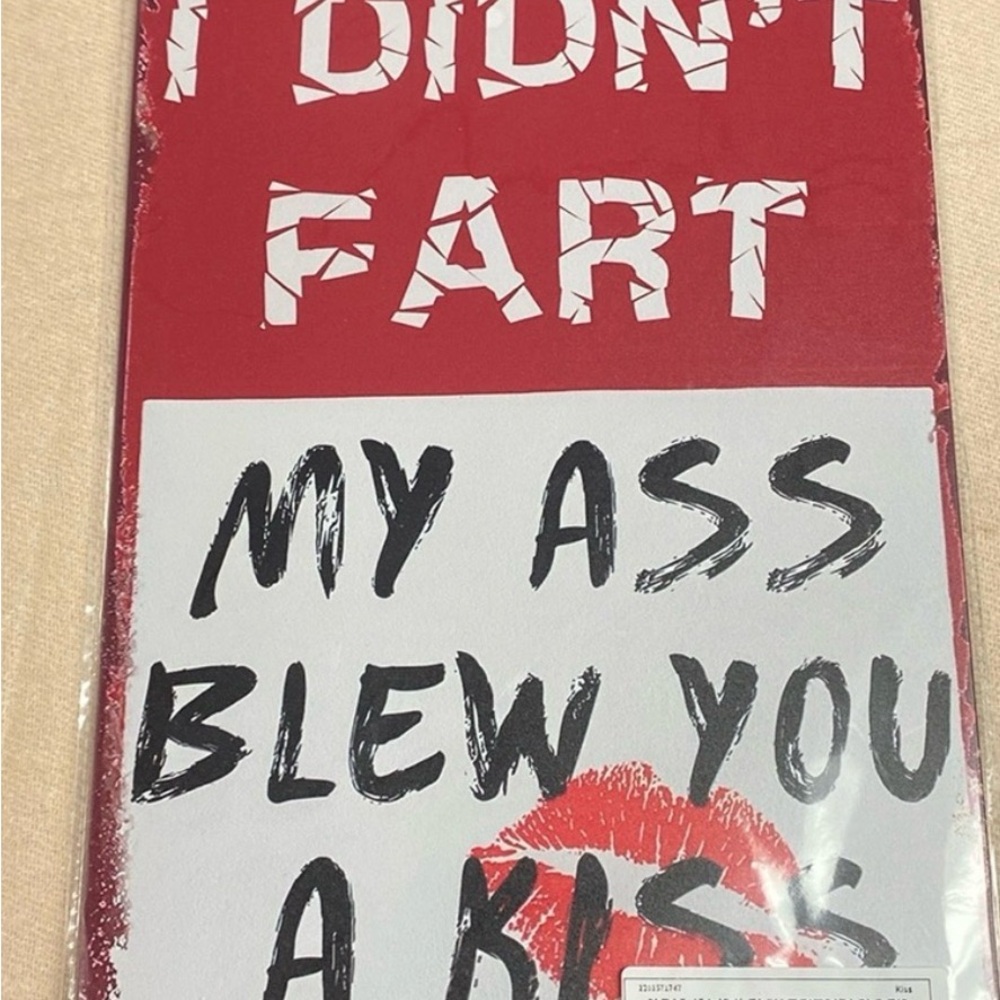 Funny Red & White Graphic Sign with Lip Print